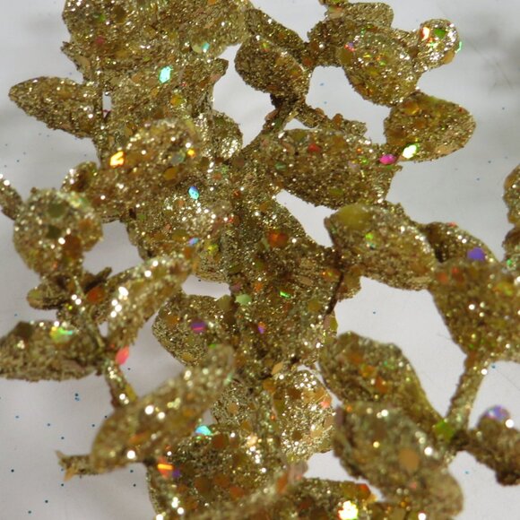 Gold Glitter Leaves with RAINBOW Glitter mixed in (3) Floral Stems Faux Floral - Picture 3 of 9